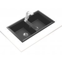 Chiuveta STONE 90B TG 2B, 2 Cuve, Negru Metalic